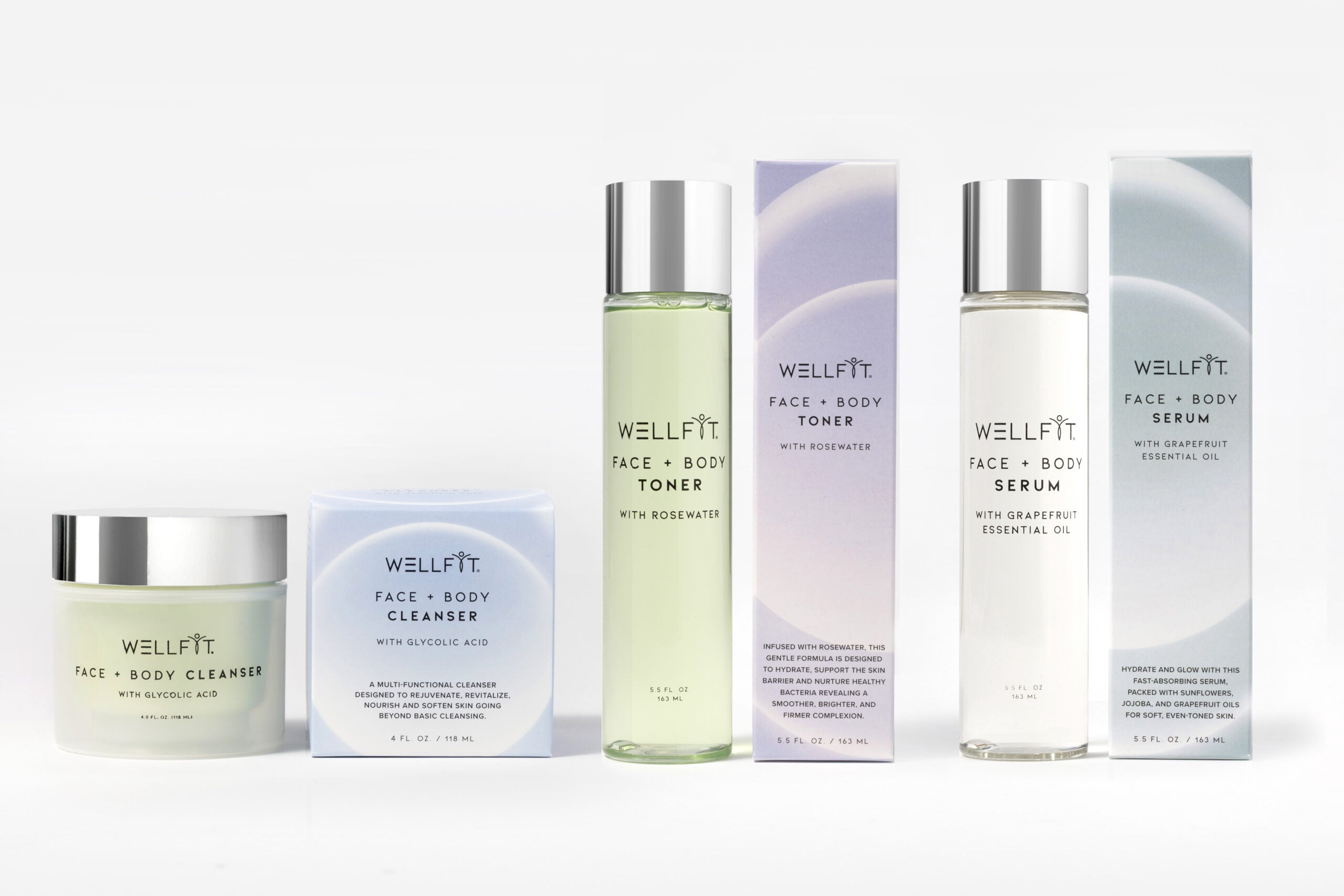 WellFit face and body cleanser, toner, and serum collection